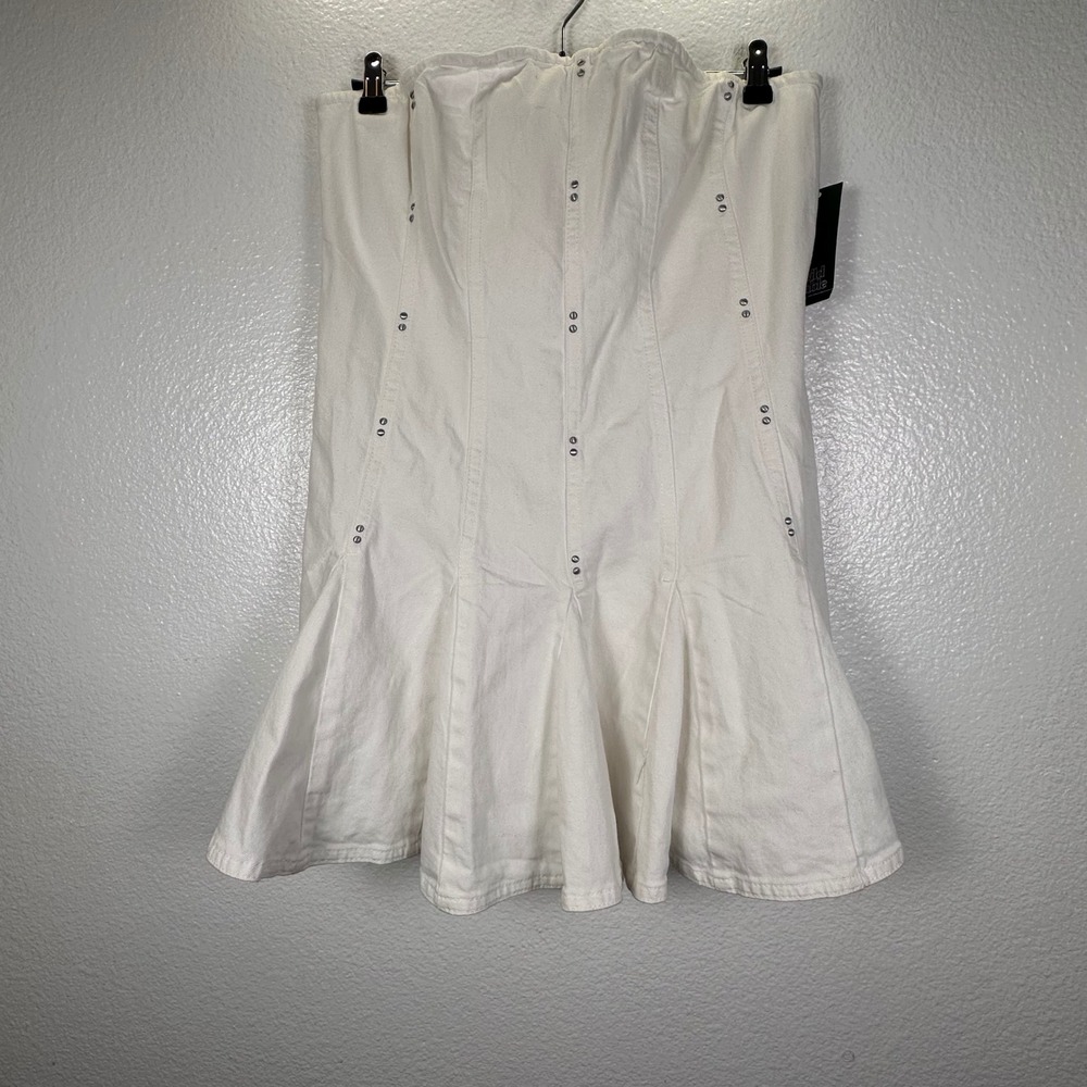 Wild Fable White Studded Strapless Denim Mini Dress Corset Style 25WFDR011 Large